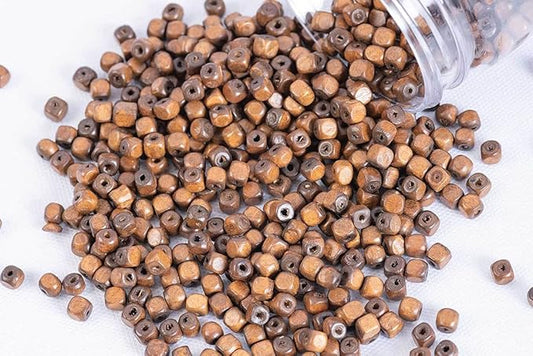 Brown Cubical Wooden Beads Package of 100 Grams