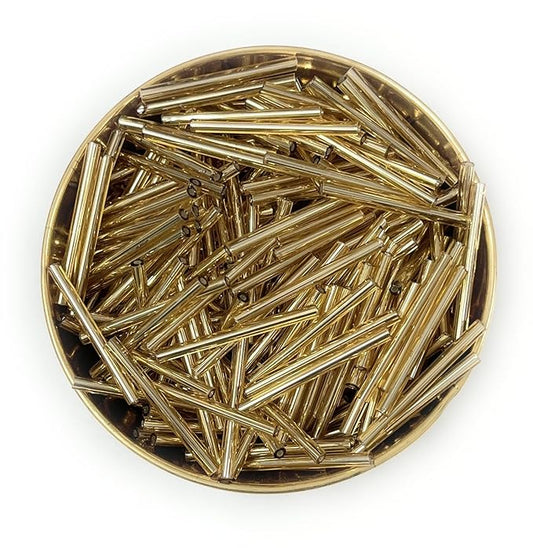 Bugle Beads/Pipe Beads for Maggam & Aari Embroidery, Beading & Jewelry Making, Metallic Shine Glass Beads, Ideal for Saree & Blouse Decoration, Craft & DIY Projects