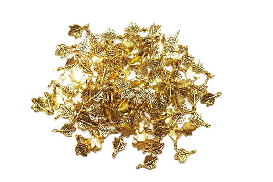 Golden Mehandi Polish Maple Leaf Shape Metal Charms Package of 100 grams