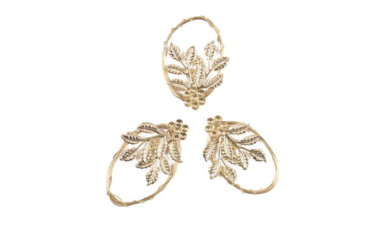 Light Golden Fancy Oval Metal Charms Package of 3 Pieces