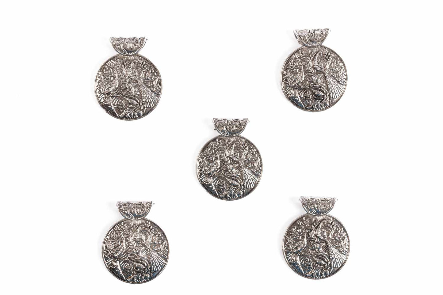 Silver Designer Round Charms Package of 5 Pieces