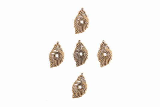 Antique Golden Mehandi Polish Leaf Charms Package of 5 Pieces
