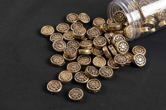 Antique Golden Round Mehandi Polish Metal Charms Package of 10 Pieces