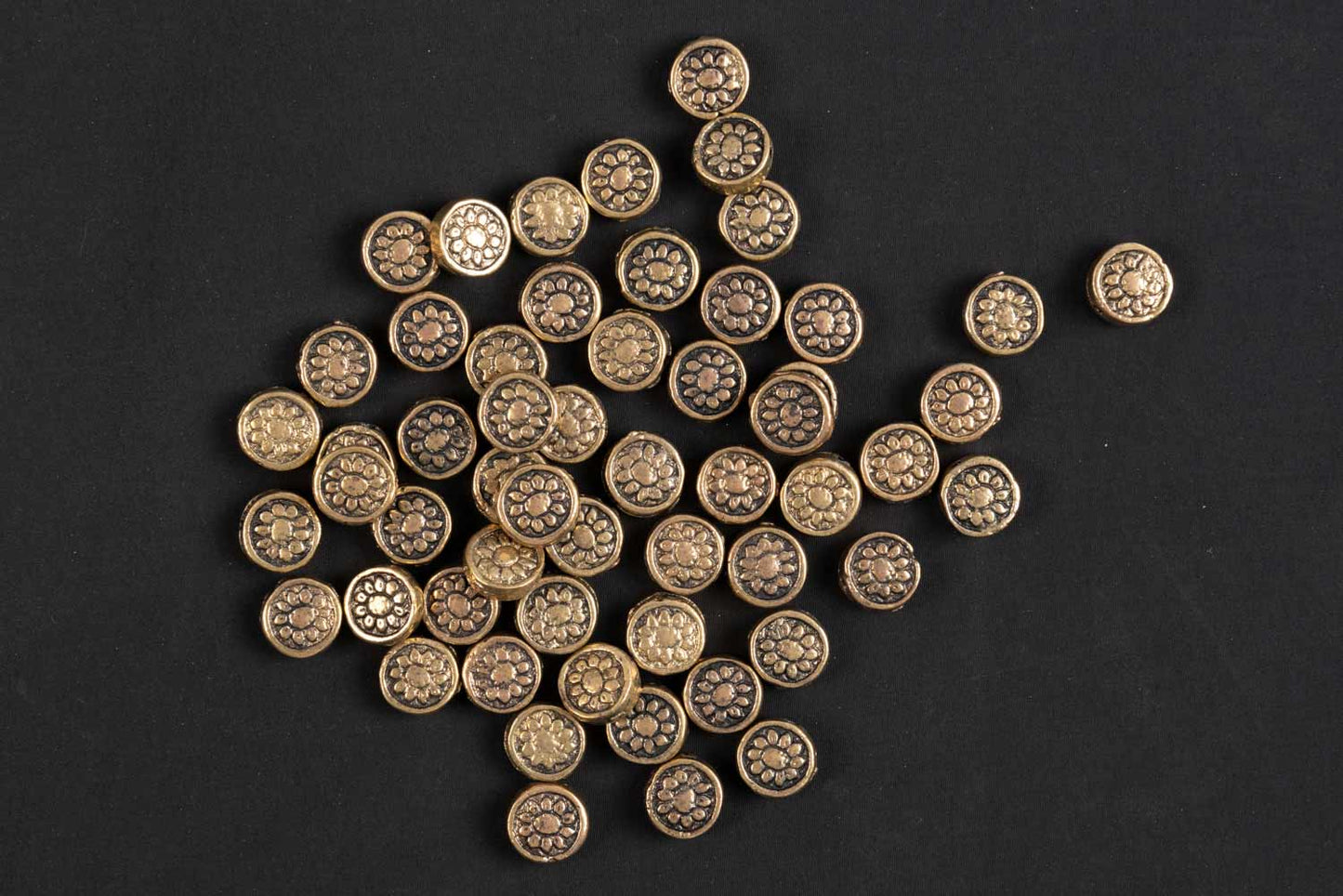 Antique Golden Round Mehandi Polish Metal Charms Package of 10 Pieces