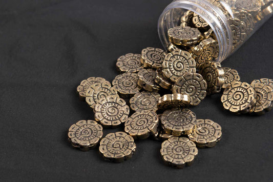 Antique Golden Flower Mehandi Polish Metal Charms Package of 10 Pieces