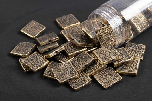 Antique Golden Fancy Square Mehandi Polish Metal Charms Package of 10 Pieces