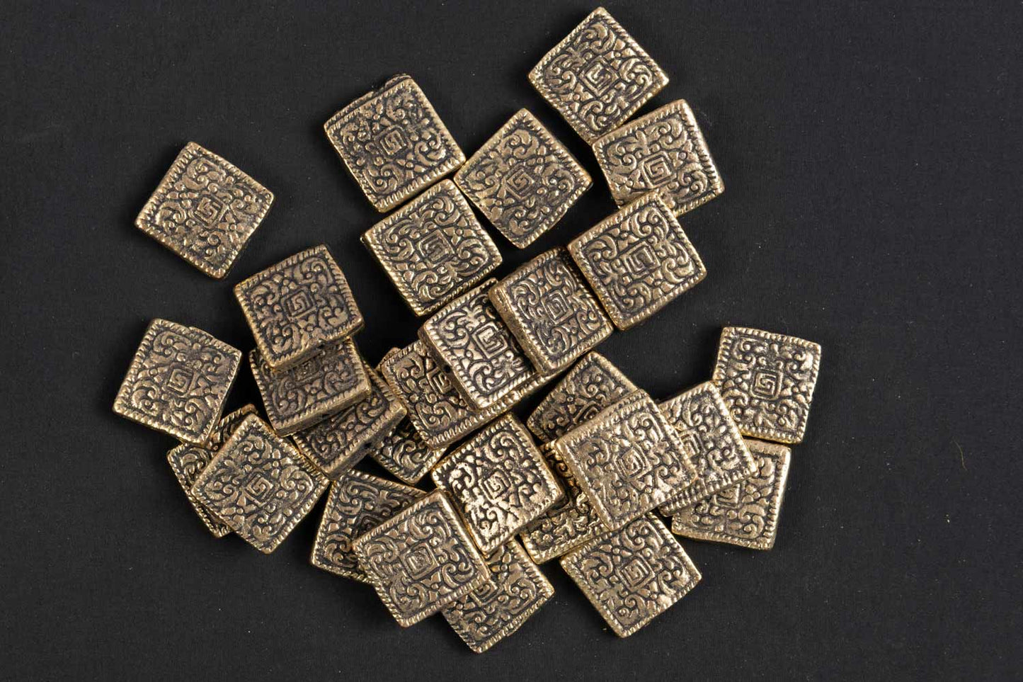Antique Golden Fancy Square Mehandi Polish Metal Charms Package of 10 Pieces