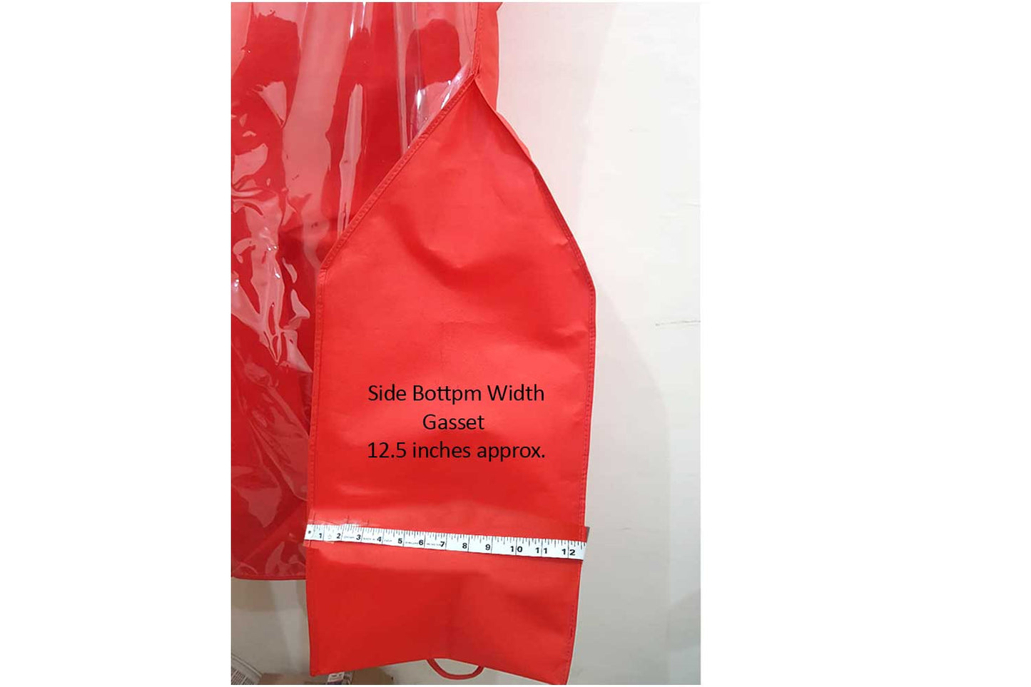 Mohan Shoppe Red Non-Woven Wedding Lehenga Gown Long Dress Garment Cover Bags 63" with 12" Gusset with Back Zip pack of 1 piece (Transparent Covering: 50 inches approx.)