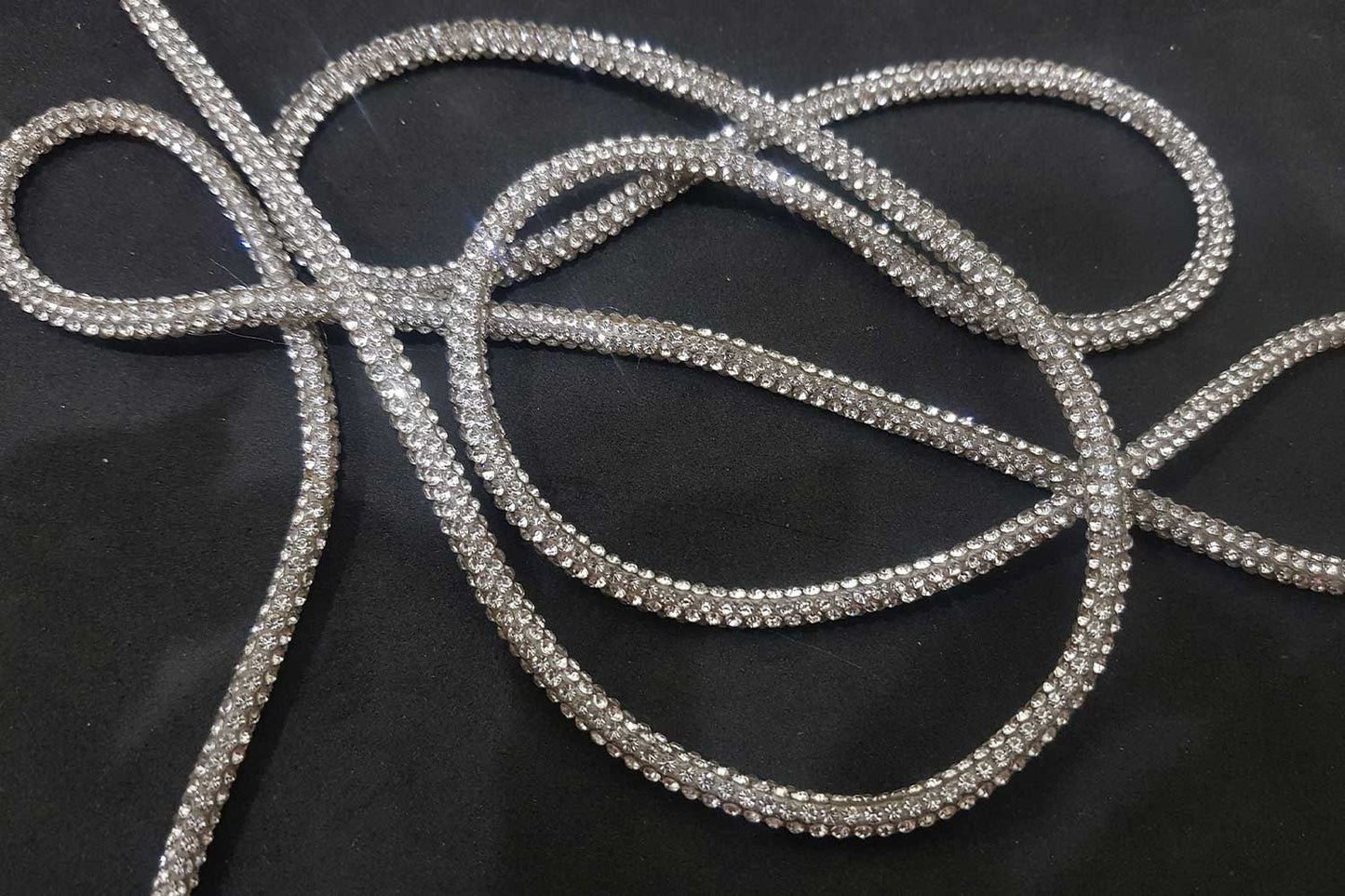 Mohan Shoppe Crystal Rhinestone Shiny Glitter Rope Chain String Rhinestone Cord Trim Package of  1 Meter