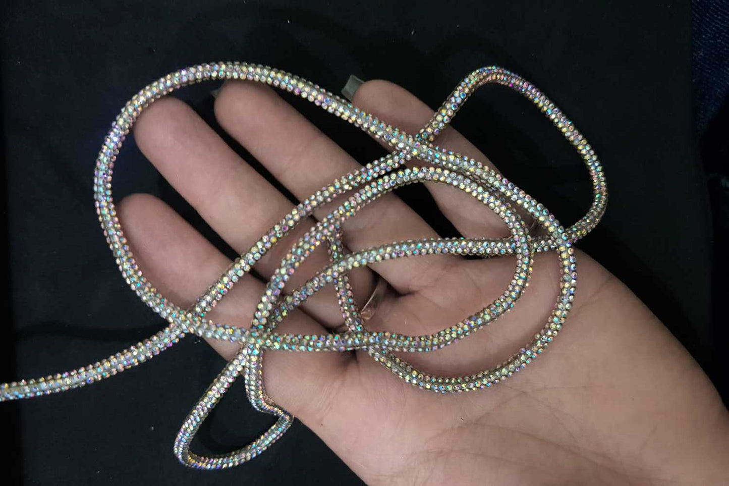 Mohan Shoppe Crystal Rhinestone Shiny Glitter Rope Chain String Rhinestone Cord Trim Package of  1 Meter