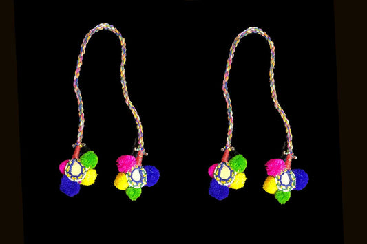 Mohan Shoppe Multi Color pom pom Mirror Dori Tradition Doris- for Blouse lehenga Dresses Decoration Package of 2 Doris