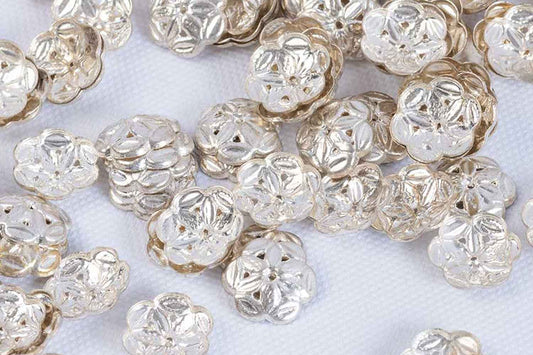 Mohan Shoppe Silver Color Flower Shape Metal Sequins for Craft, Embroidery and Jewelry Making Pack of 50gm