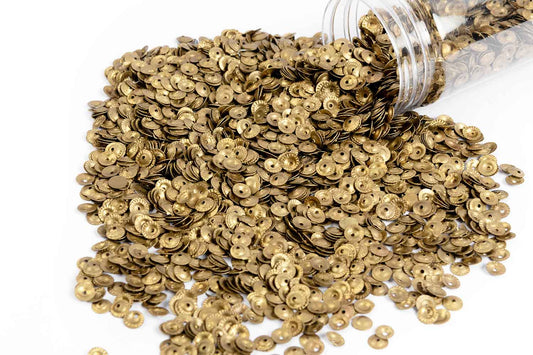 Mohan Shoppe Golden Color Round Shape Metal Sequins for Craft, Embroidery and Jewelry Making Pack of 50gm