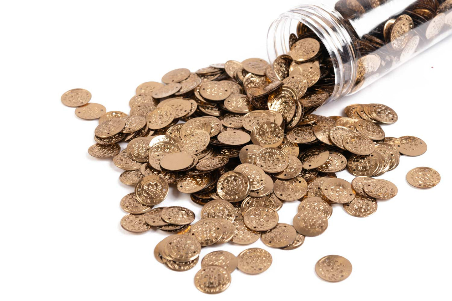 Mohan Shoppe Gold Round Shape Plastic Sequins for Suits, Dresses, Sarees, Craft Material, Decoration etc. (Package of 50 Grams)