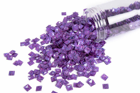 Mohan Shoppe Purple Sparkle Color Square Shape Plastic Sequins for Suits, Dresses, Sarees, Craft Material, Decoration etc. (Package of 50 Grams)