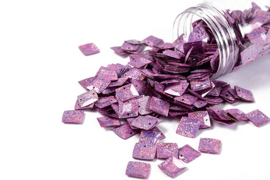 Mohan Shoppe Purple Sparkle Color Square Shape Plastic Sequins for Suits, Dresses, Sarees, Craft Material, Decoration etc. (Package of 50 Grams)
