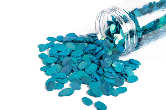 Mohan Shoppe Ferozi Blue Oval Shape Plastic Sequins for Suits, Dresses, Sarees, Craft Material, Decoration etc. (Package of 50 Grams)