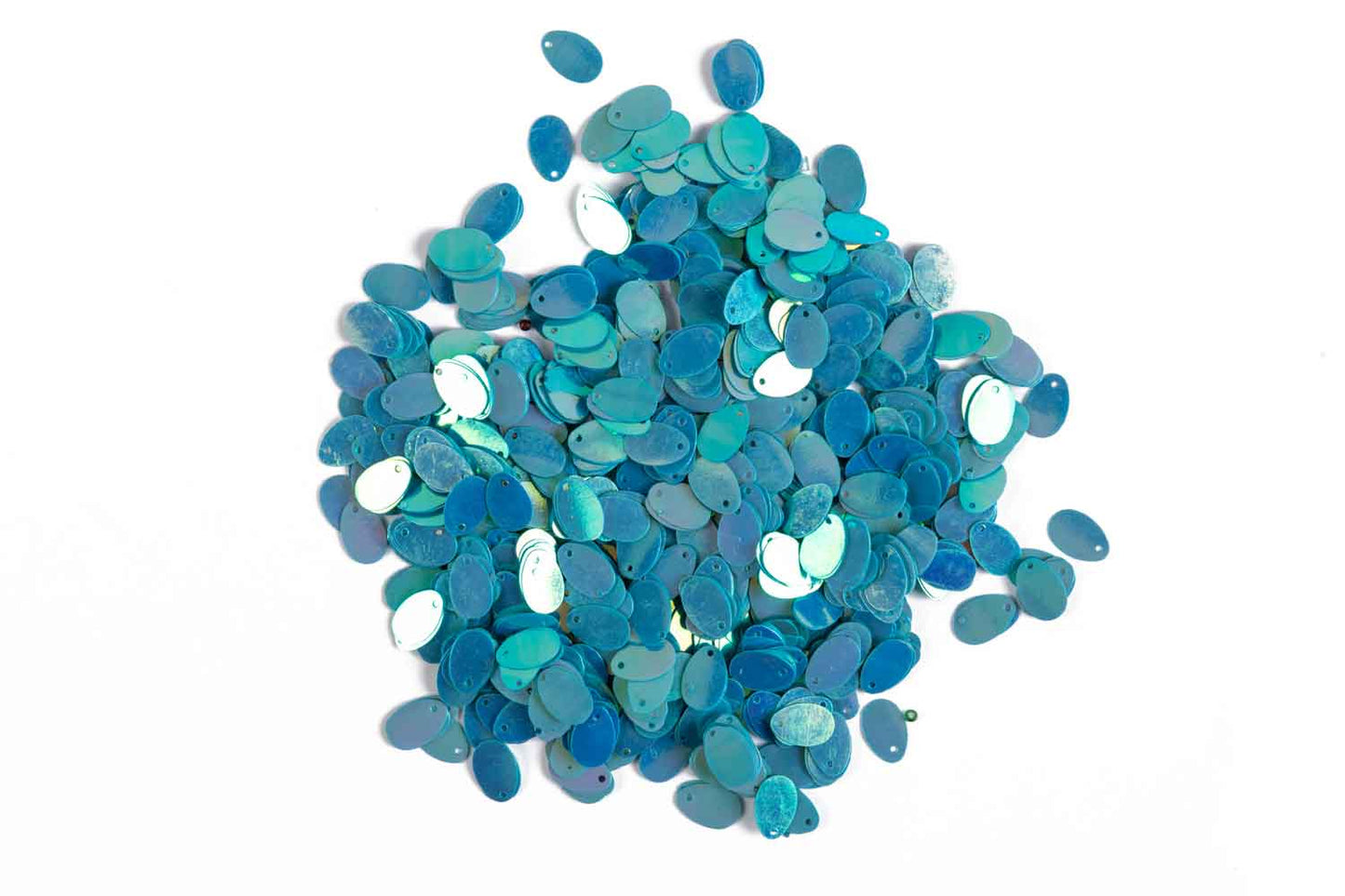 Mohan Shoppe Ferozi Blue Oval Shape Plastic Sequins for Suits, Dresses, Sarees, Craft Material, Decoration etc. (Package of 50 Grams)