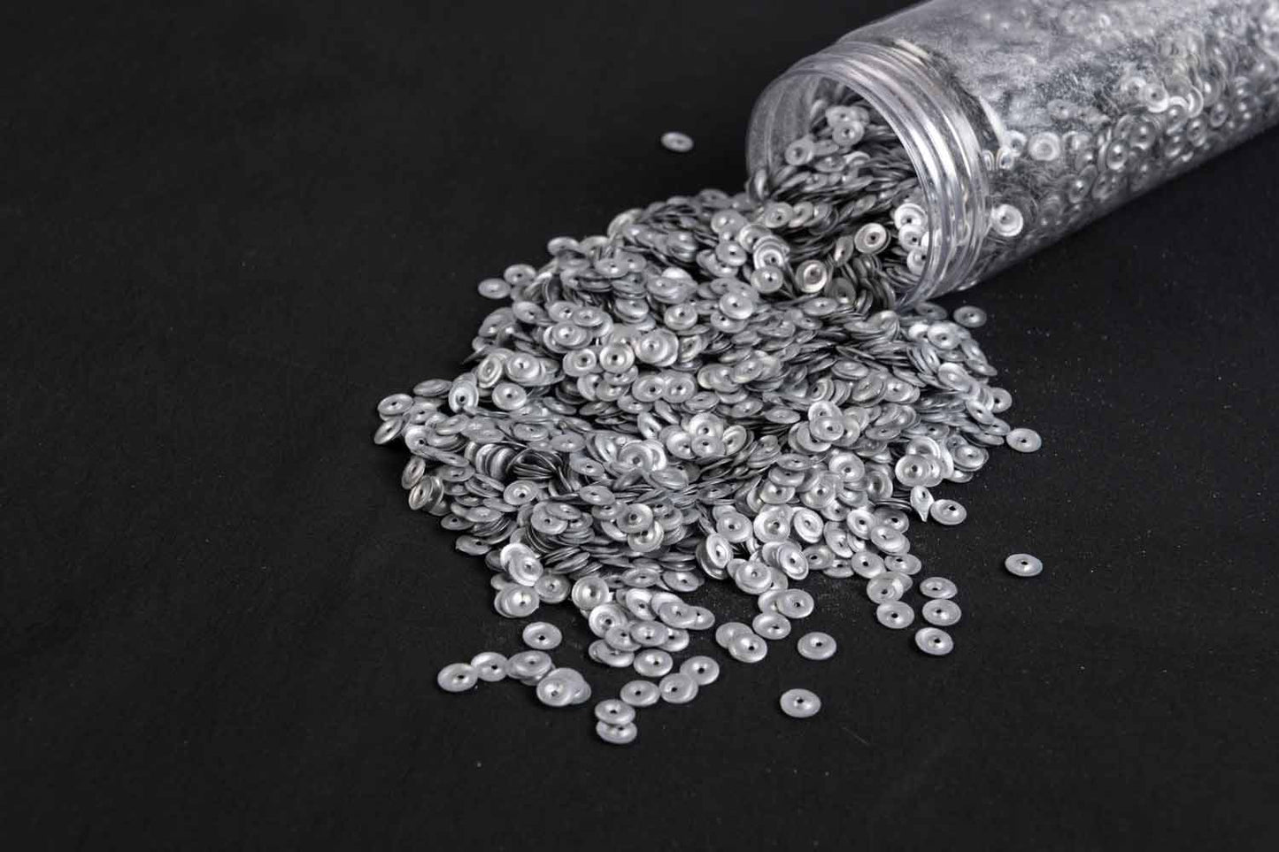 Mohan Shoppe Matte Grey Round Plastic Sequins for Suits, Dresses, Sarees, Craft Material, Decoration etc. (Package of 50 Grams)