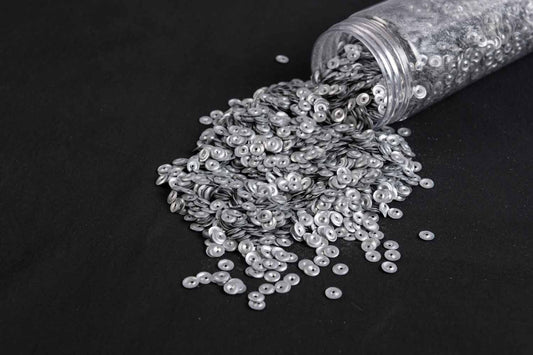 Mohan Shoppe Matte Grey Round Plastic Sequins for Suits, Dresses, Sarees, Craft Material, Decoration etc. (Package of 50 Grams)