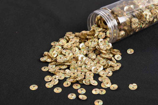 Mohan Shoppe Gold Round Plastic Sequins for Suits, Dresses, Sarees, Craft Material, Decoration etc. (Package of 50 Grams)