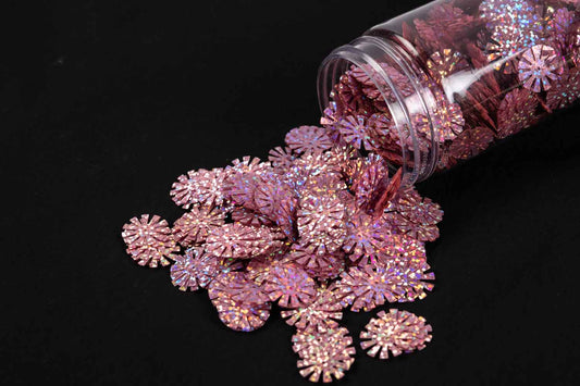 Mohan Shoppe Pink Sparkle Flower Shape Plastic Sequins for Suits, Dresses, Sarees, Craft Material, Decoration etc. (Package of 50 Grams)