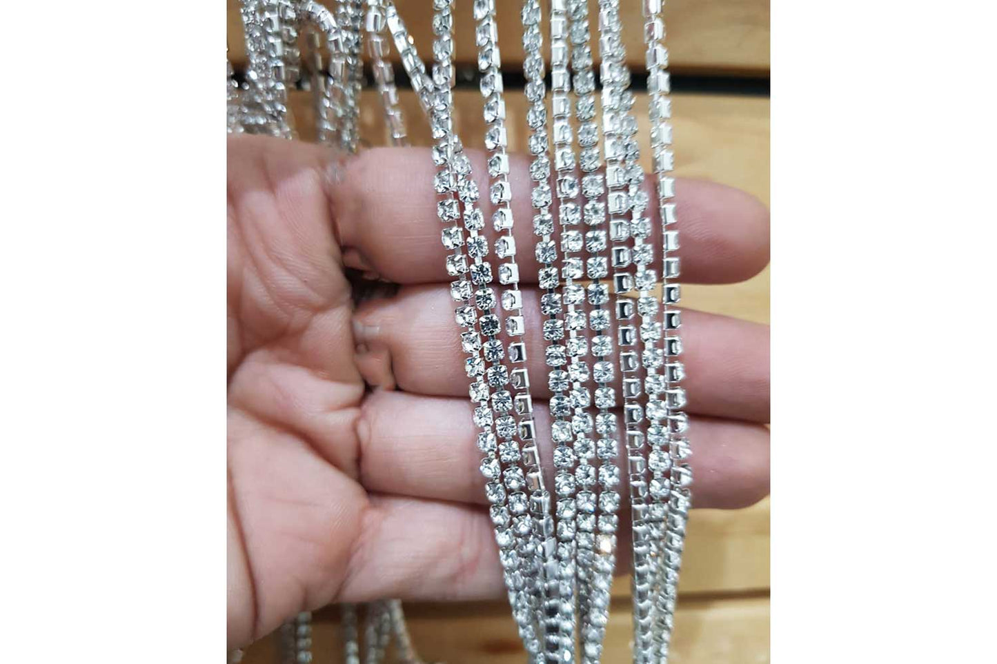 Mohan Shoppe Silver color Stone Chain Cup Chain Rhinestone Chain for Jewlery Making etc. Pack of 5 Meters