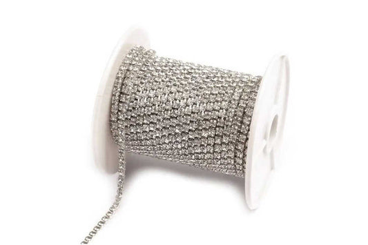 Mohan Shoppe Silver color Stone Chain Cup Chain Rhinestone Chain for Jewlery Making etc. Pack of 5 Meters