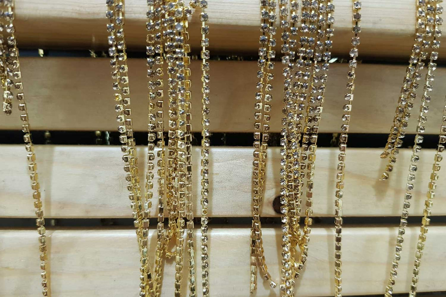Mohan Shoppe Golden color Stone Chain Cup Chain Rhinestone Chain for Jewlery Making etc. Pack of 5 Meters