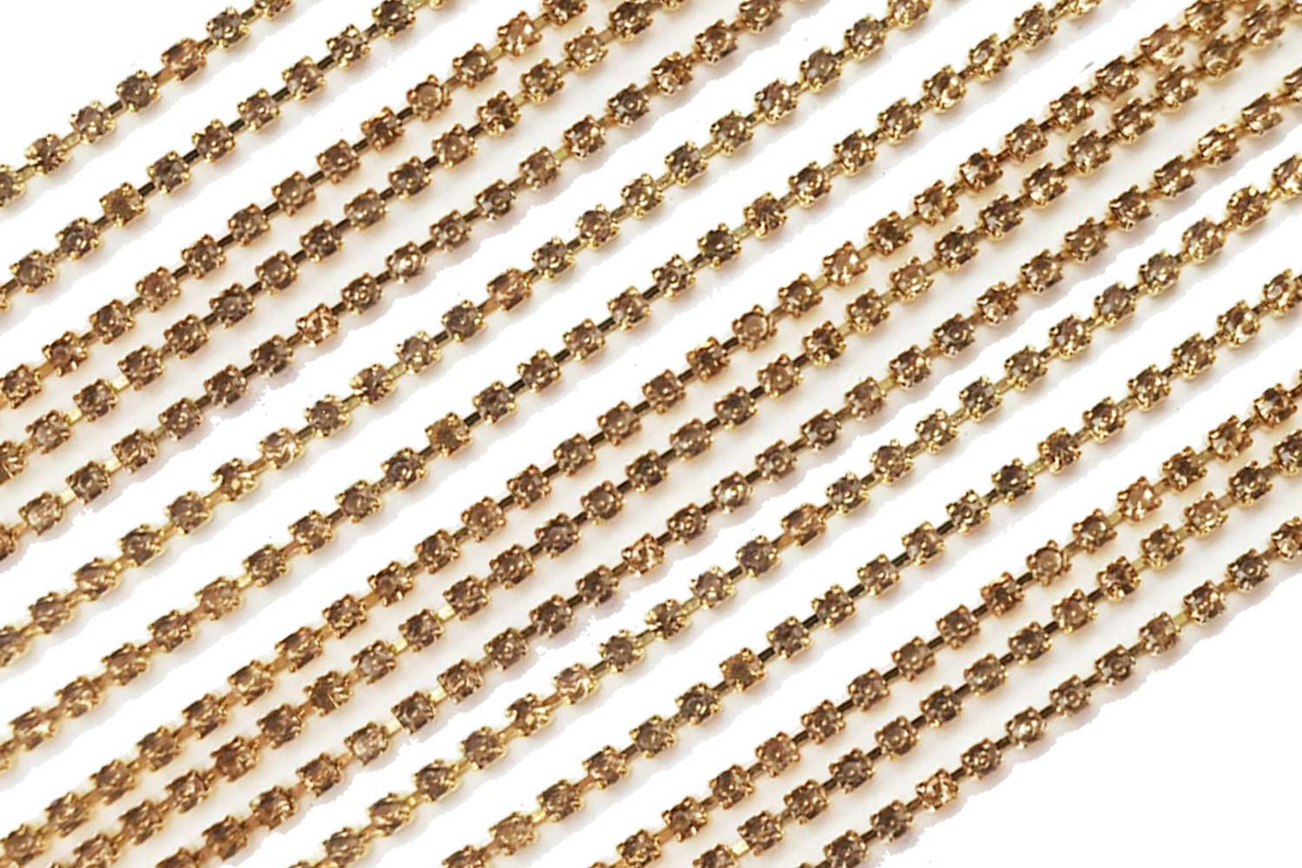 Mohan Shoppe Golden color Stone Chain Cup Chain Rhinestone Chain for Jewlery Making etc. Pack of 5 Meters