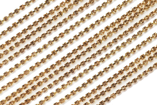 Mohan Shoppe Golden color Stone Chain Cup Chain Rhinestone Chain for Jewlery Making etc. Pack of 5 Meters