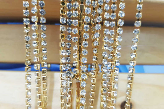 Mohan Shoppe golden-Silver color Stone Chain Cup Chain Rhinestone Chain for Jewlery Making etc. Pack of 5 Meters