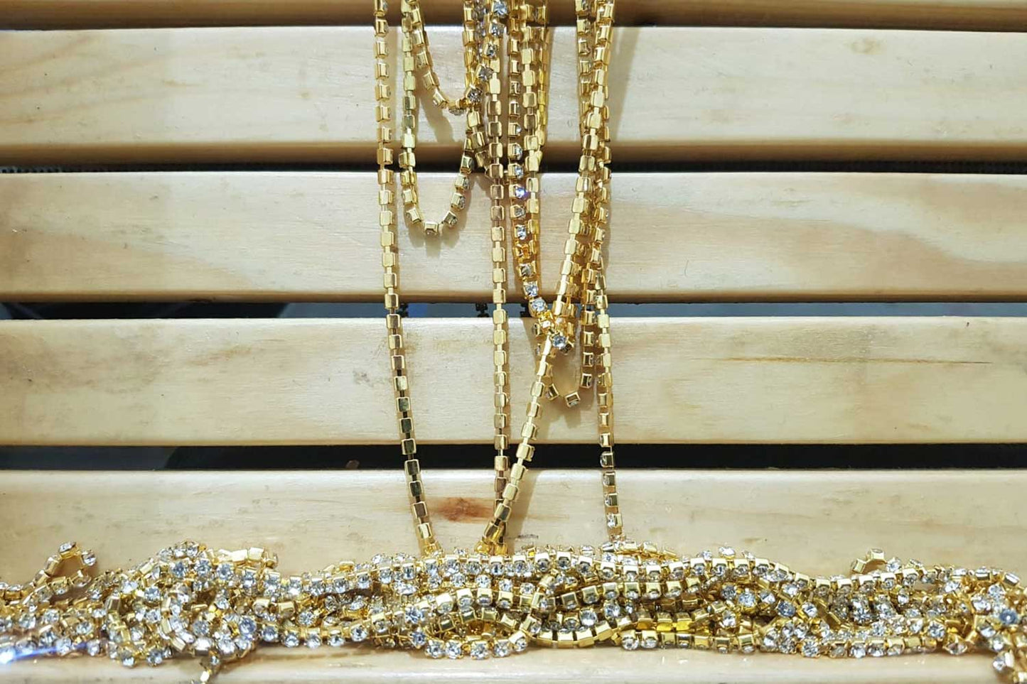 Mohan Shoppe golden-Silver color Stone Chain Cup Chain Rhinestone Chain for Jewlery Making etc. Pack of 5 Meters