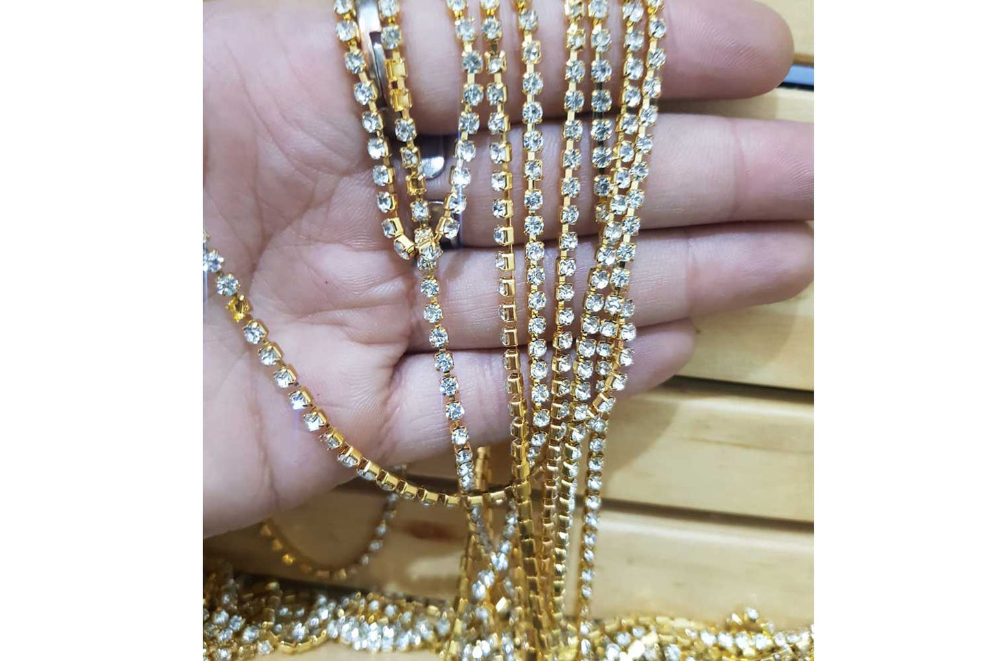 Mohan Shoppe golden-Silver color Stone Chain Cup Chain Rhinestone Chain for Jewlery Making etc. Pack of 5 Meters