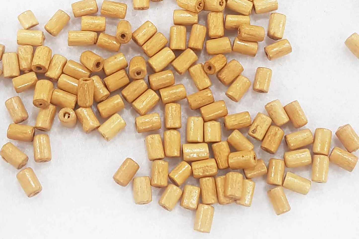 Light Camel Color Cylindrical Shape Wooden Beads Package of 100 gm