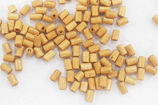 Light Camel Color Cylindrical Shape Wooden Beads Package of 100 gm