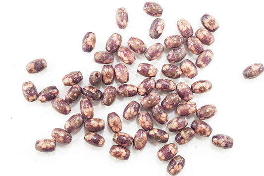 Mauve Color Flower Print Oval Wooden Beads Package of 100 gm