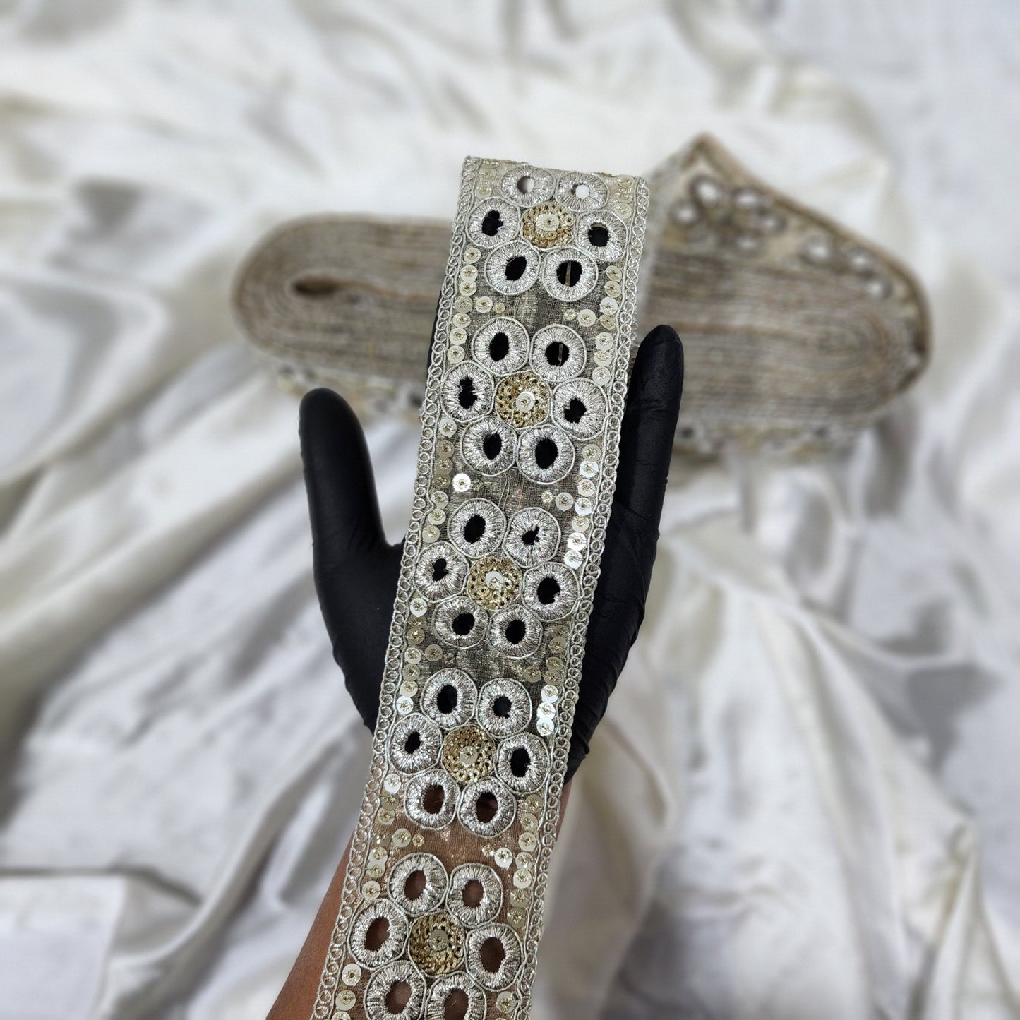 Water Gold Sequins work Zari Lace Border