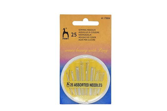 Pony Hand Sewing Needles Compact for Knitting and Home Purpose for Hand Knitting, Machine Sewing, Cross Stitching, Crochet and More (25 Assorted Stainless-Steel Needles) (Pack of 2)