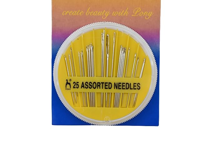 Pony Hand Sewing Needles Compact for Knitting and Home Purpose for Hand Knitting, Machine Sewing, Cross Stitching, Crochet and More (25 Assorted Stainless-Steel Needles) (Pack of 2)