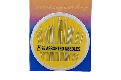 Pony Hand Sewing Needles Compact for Knitting and Home Purpose for Hand Knitting, Machine Sewing, Cross Stitching, Crochet and More (25 Assorted Stainless-Steel Needles) (Pack of 2)