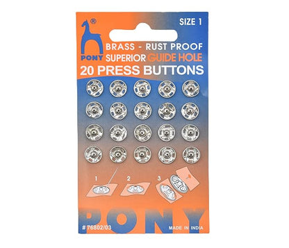 (Pack of 2) Premium Pony Press Buttons (Snap Fasteners) Purpose Spring Press Studs Popper Button - Bra, Buttons, Brass - Rust Proof Superior Guide Hole for Craft and Sewing & More