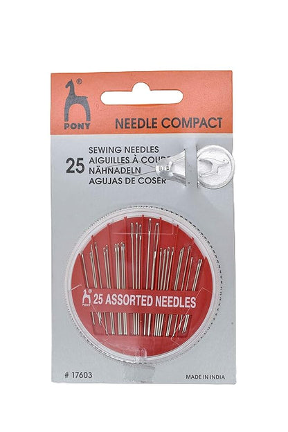 Pony Hand Sewing Needles Compact for Knitting and Home Purpose (25 Assorted Stainless-Steel Needles with 1 Needle Threader) Pack of 2