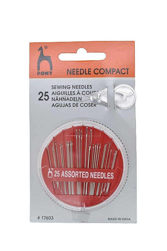 Pony Hand Sewing Needles Compact for Knitting and Home Purpose (25 Assorted Stainless-Steel Needles with 1 Needle Threader) Pack of 2