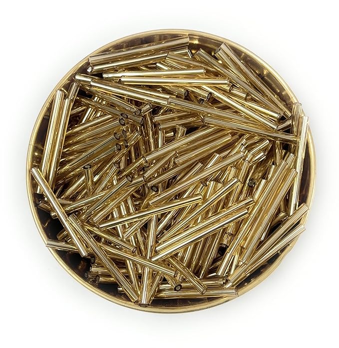 Bugle Beads/Pipe Beads for Maggam & Aari Embroidery, Beading & Jewelry Making, Metallic Shine Glass Beads, Ideal for Saree & Blouse Decoration, Craft & DIY Projects