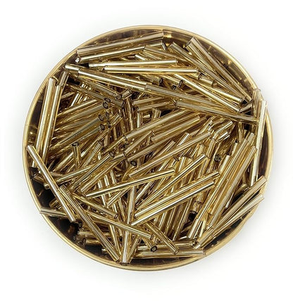 Bugle Beads/Pipe Beads for Maggam & Aari Embroidery, Beading & Jewelry Making, Metallic Shine Glass Beads, Ideal for Saree & Blouse Decoration, Craft & DIY Projects