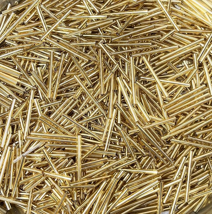 Bugle Beads/Pipe Beads for Maggam & Aari Embroidery, Beading & Jewelry Making, Metallic Shine Glass Beads, Ideal for Saree & Blouse Decoration, Craft & DIY Projects