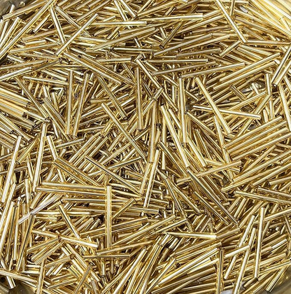 Bugle Beads/Pipe Beads for Maggam & Aari Embroidery, Beading & Jewelry Making, Metallic Shine Glass Beads, Ideal for Saree & Blouse Decoration, Craft & DIY Projects