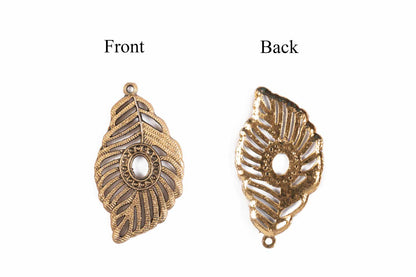 Antique Golden Mehandi Polish Leaf Charms Package of 5 Pieces