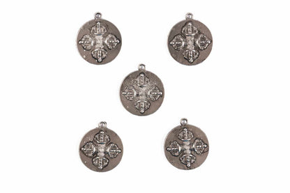 Silver Fancy Round Charms Package of 5 Pieces